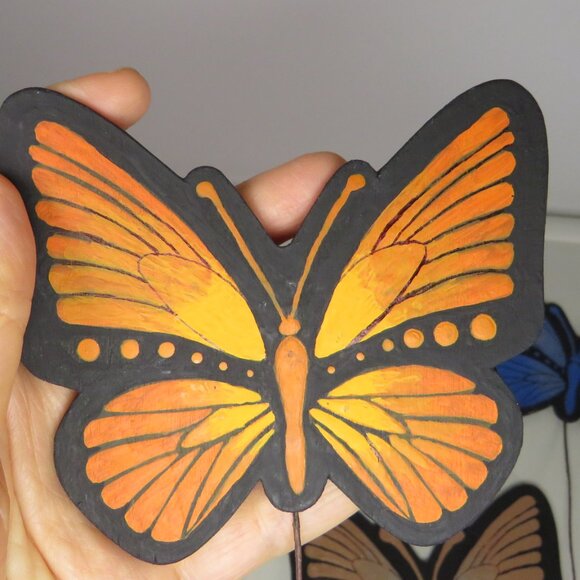 Metallic Wooden (7) Butterflies on Wire DOUBLE SIDED WITH SAME ON BOTH SIDES - Picture 3 of 9